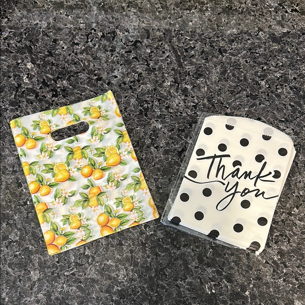 Lemon Print and Polka Dot Thank You Bags
